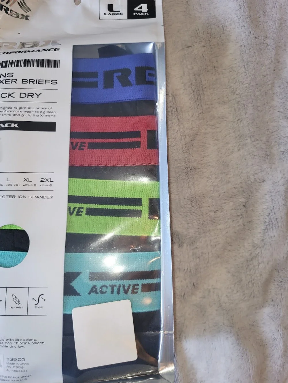 4-Pack RBX Mens Large 36-38 Performance Boxer Briefs Black Microfiber Quick Dry